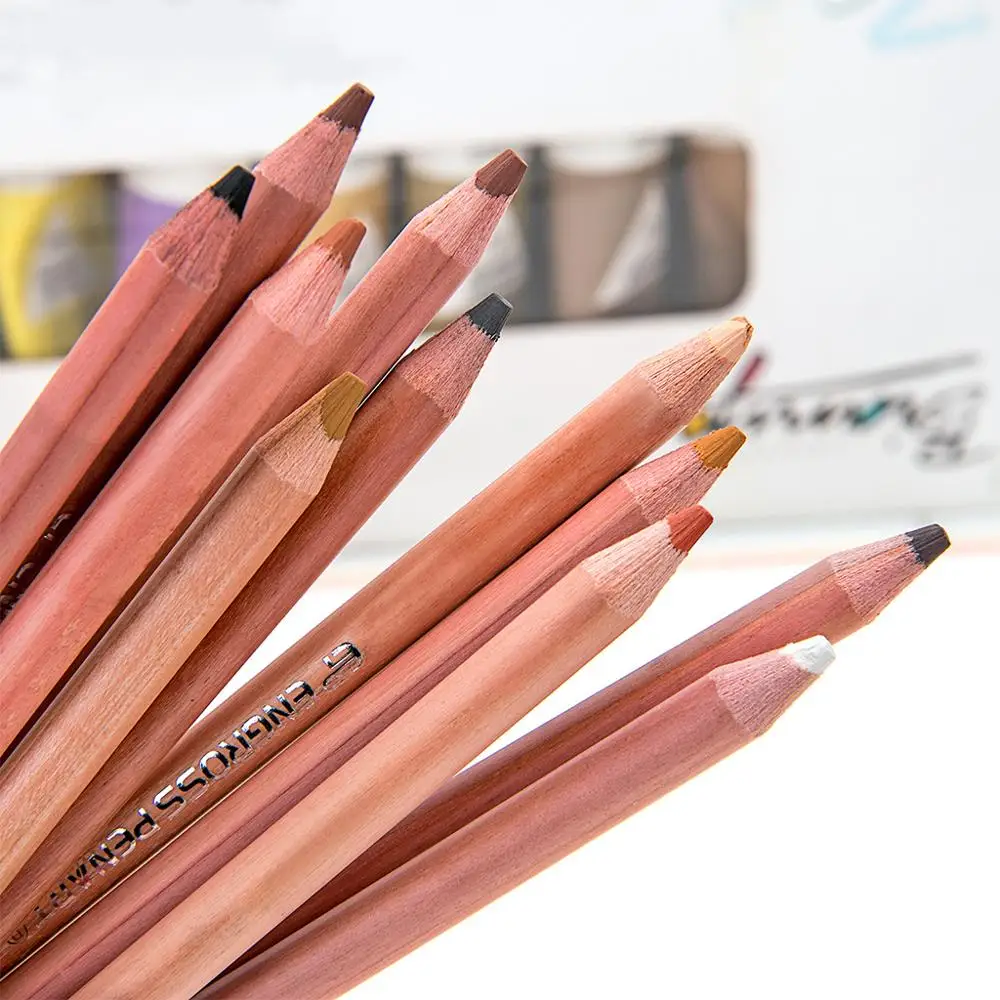 12 шт Профессиональные мягкие пастельные карандаши Дерево оттенок кожи пастельные цветные карандаши