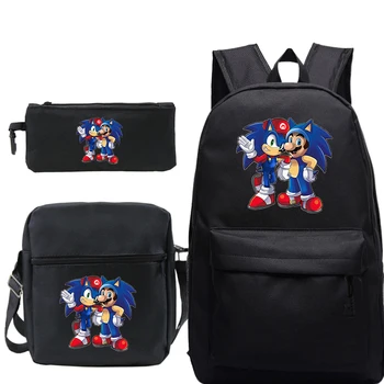 

Mario Sonic 3pcs/set Backpack Mochila Bag Women Men's School Bag Fashion Travel Bag Laptop Bagpack with Crossbody