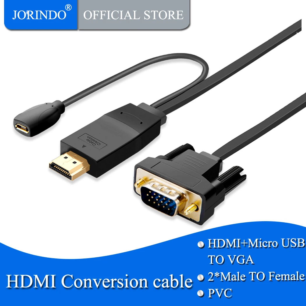 JROINDO câble adaptateur HDMI vers VGA mâle, 6.5FT, prise en charge