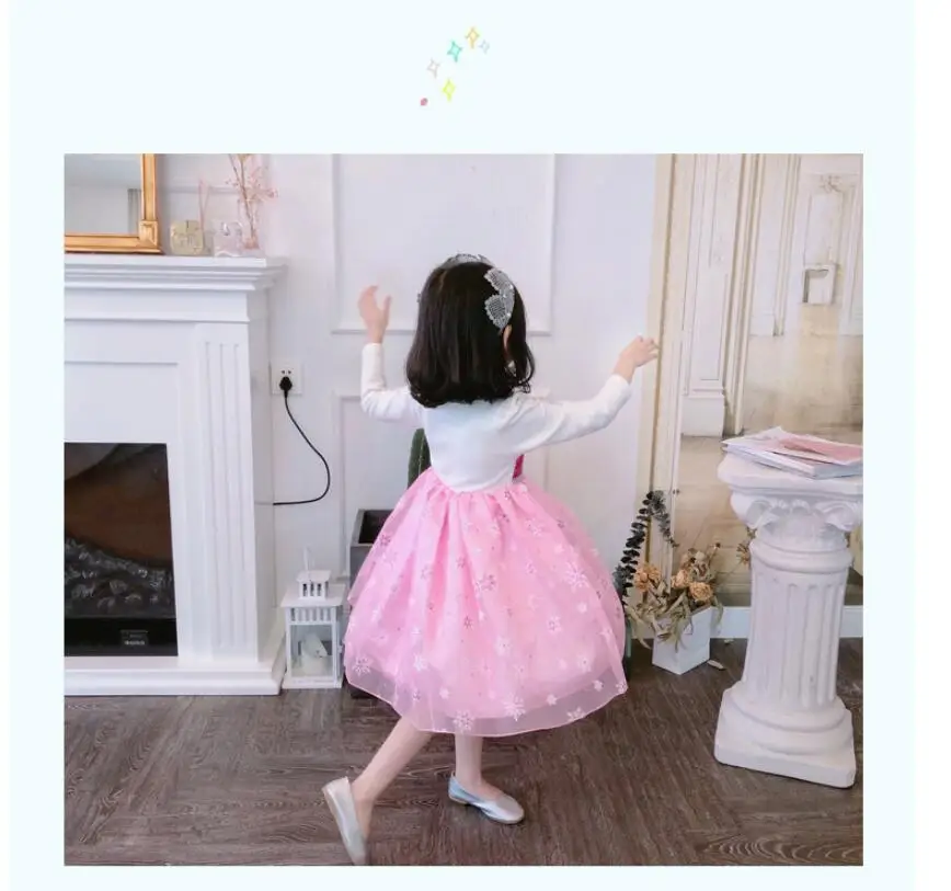 Новое весенне-осеннее замороженное платье принцессы с рисунком льда и снега детское платье на Хэллоуин для девочек
