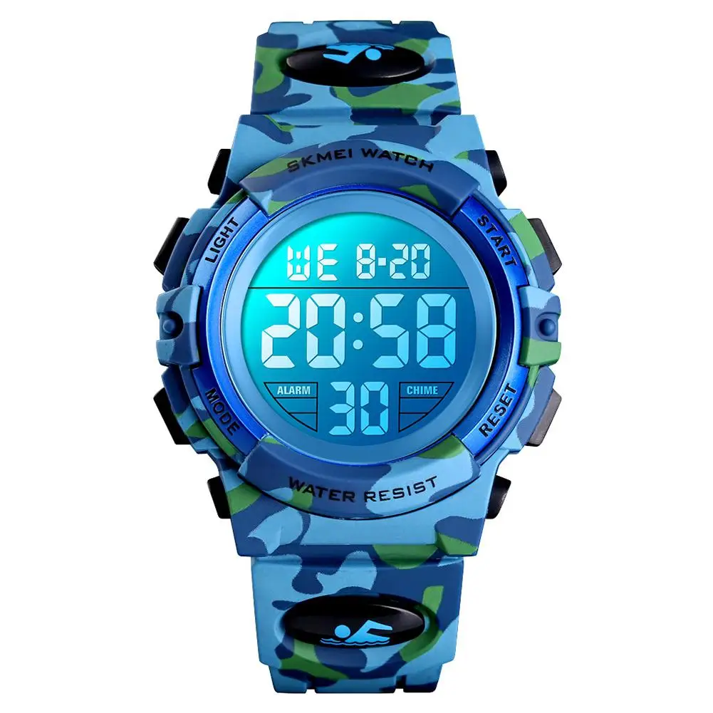 SKMEI 1548 Kid Digital Sports Watch Colorful LED Date Week Light Waterproof Alarm Camouflage Wristwatch afbeelding