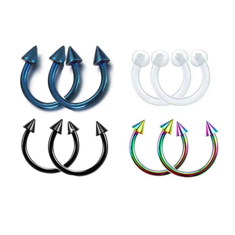 8pc/set Anodized Steel Acrylic Spike Horseshoe Nose Ring Piercing Septum Tragus Earring Invisible Clear Transparent Body Jewelry