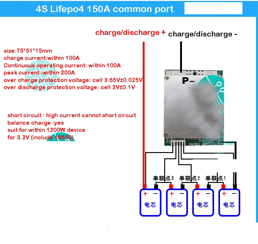 4S 12 В Lifepo4 литий-железо-фосфатная плата для защиты батареи 150A 100A 50A высокий ток 4 ячейки 3,2 в упаковка BMS PCM с балансом