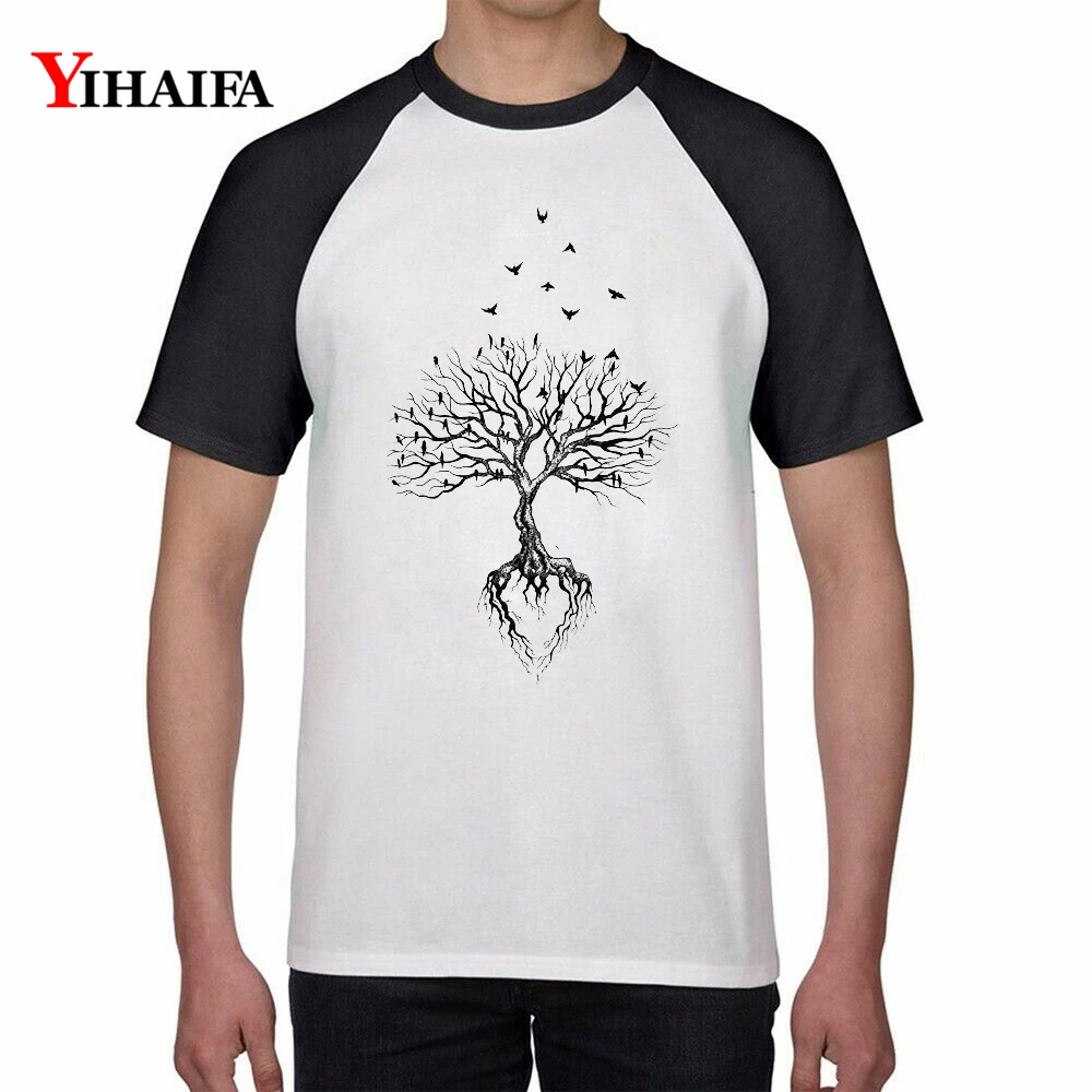 

3D Print T Shirts Harajuku Tree Baseball Tee Men Man Black Sleeve Summer White Unisex Cotton Casual Tops