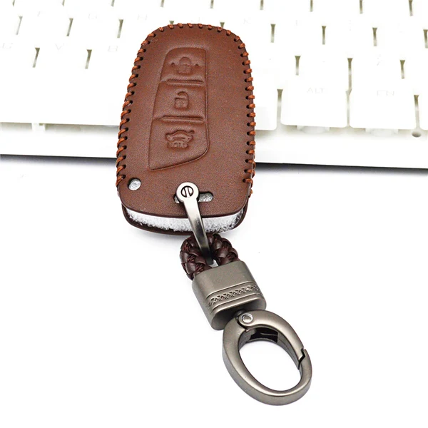 brown 3 for Hyundai KUKAKEY Автомобильный Дистанционный ключ кожаный чехол-держатель для hyundai New Santa Fe 2013 Grand Santa Fe брелок - Color Name: brown 3 for Hyundai