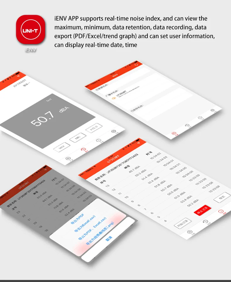 UNI-T UT353BT Mini Digital Sound level meter Bluetooth Decibel meter Noise Audio detector 30~130db Data hold LCD Backlight IENV