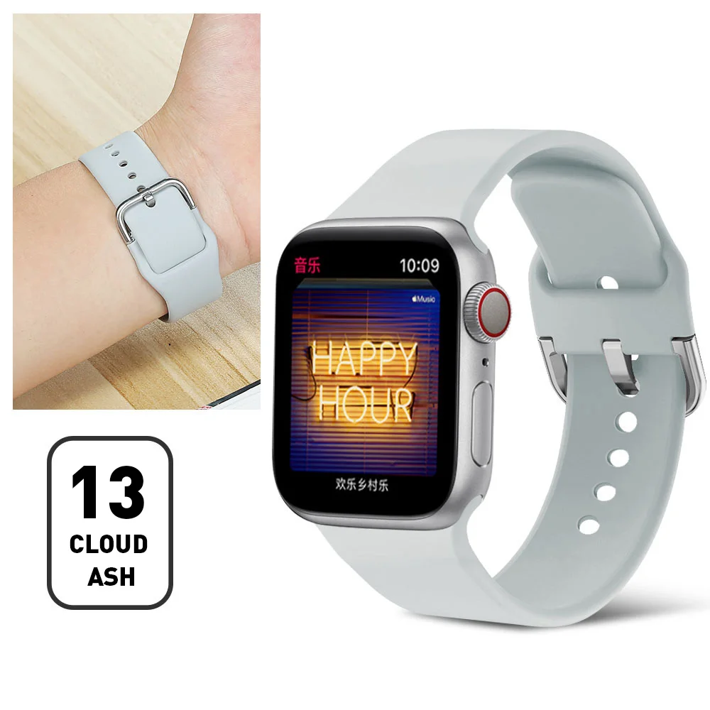 Cloud ash Подходит для Apple 38 мм 42 мм iWatch 5 ремешок 44 мм 40 мм u-образная пряжка спортивный силиконовый наручный браслет часы Apple 4 ремешок аксессуары - Цвет ремешка: Cloud ash
