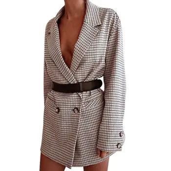 

Elegant Plaid Blazer Dress Winter Autumn Women Long Sleeve Oversized Jacket Office Lady Wrap Bodycon Casual Streetwear