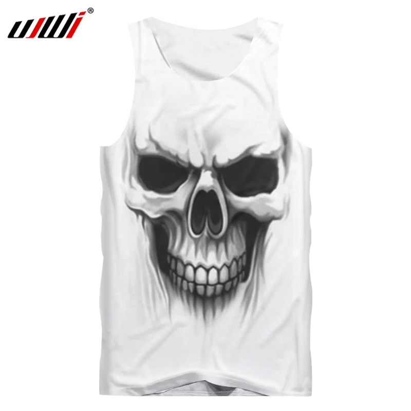 

UJWI White Singlet Man 3D Print Skull waistcoat Men Hip Hop Streetwear Punk Style Crewneck Sleeveless Undershirts Cool