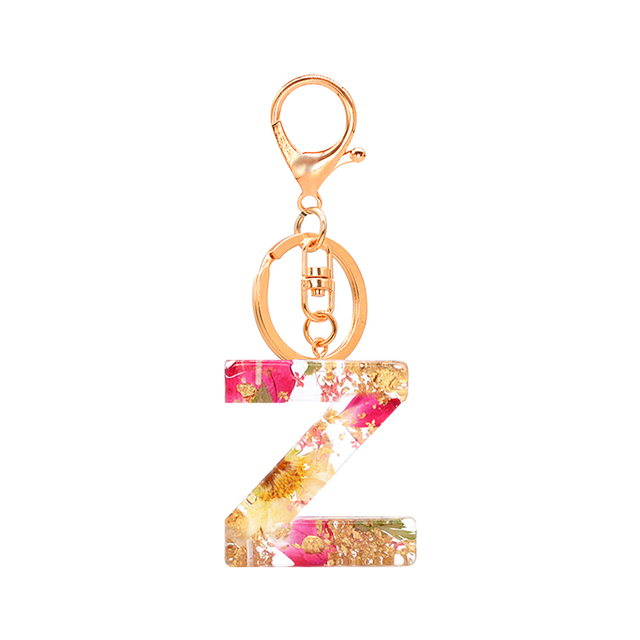 Dried Flower Letter Keychain Creative Colorful 26 English Letter Initial Resin Handbag Keyring Accessories For Women