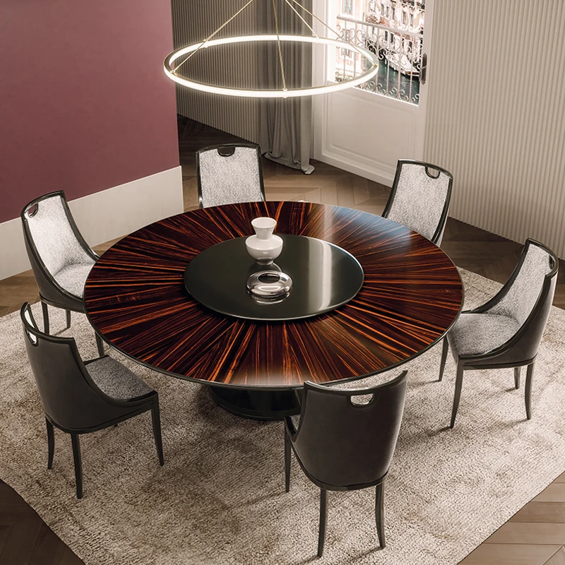 Dining table and chair home Italian light luxury style red black solid wood stainless steel dining round din | Мебель