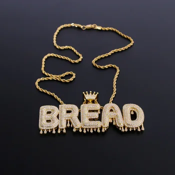 

Hip Hop Pendants & Necklaces Custom Name Cubic Zircon Crown Drip Iced Out Bubble Letters Chain for Men Jewelry Gold Silver color