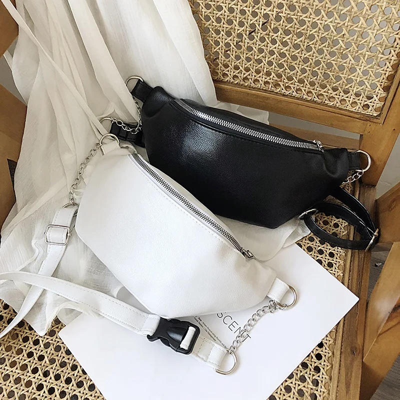 

INS Fashion Versatile Litchi Peel Women's Small Waist Pack Simple PU Leather Shoulder Chain Triangle Bag Dumpling Bag