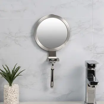 

Stainless Steel Anti Fog Shower Mirror Shaving Makeup Mirrors Bathroom Supplies with Suction Cup Hook