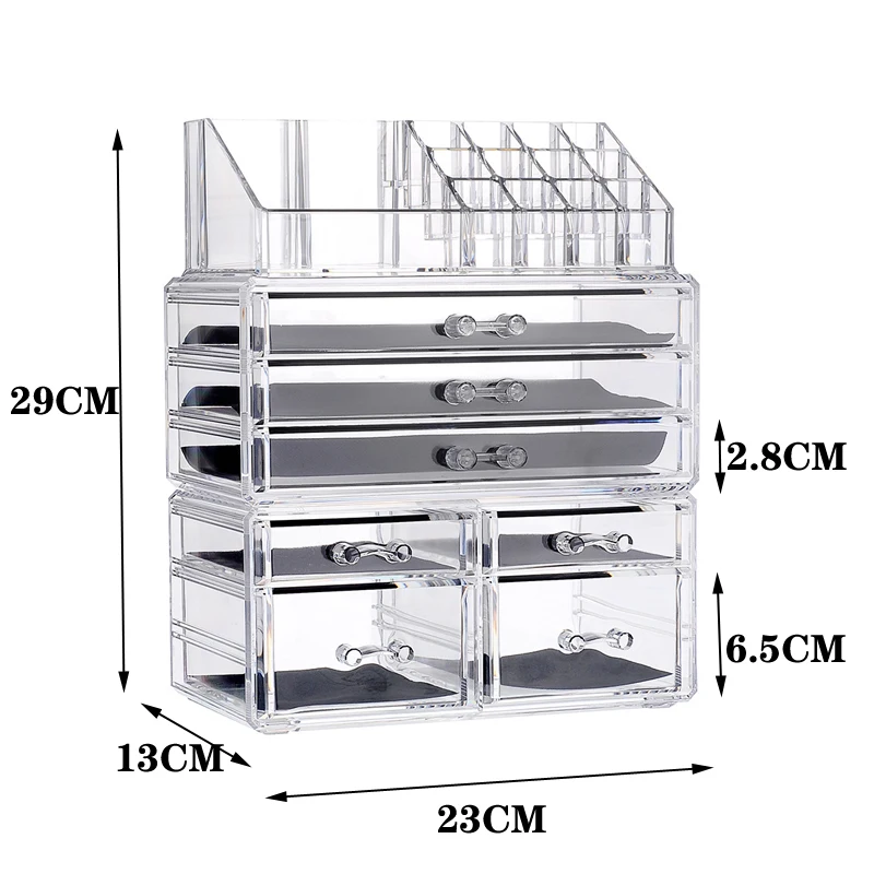 Прозрачный акриловый Органайзер для макияжа большая емкость коробка для хранения губной помады держатель ящики органайзер для макияжа косметический инструмент чехол для кистей - Цвет: Прозрачный
