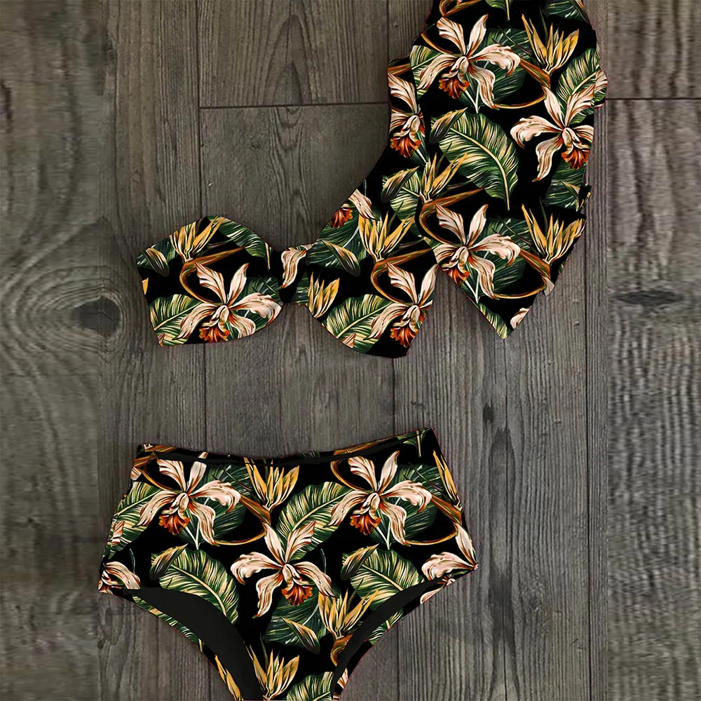 Bikini Deux Pièces Femme CUPSHE - Haut Une épaule, Bas Mi-haute Festonné, Crochet Dans Le Dos