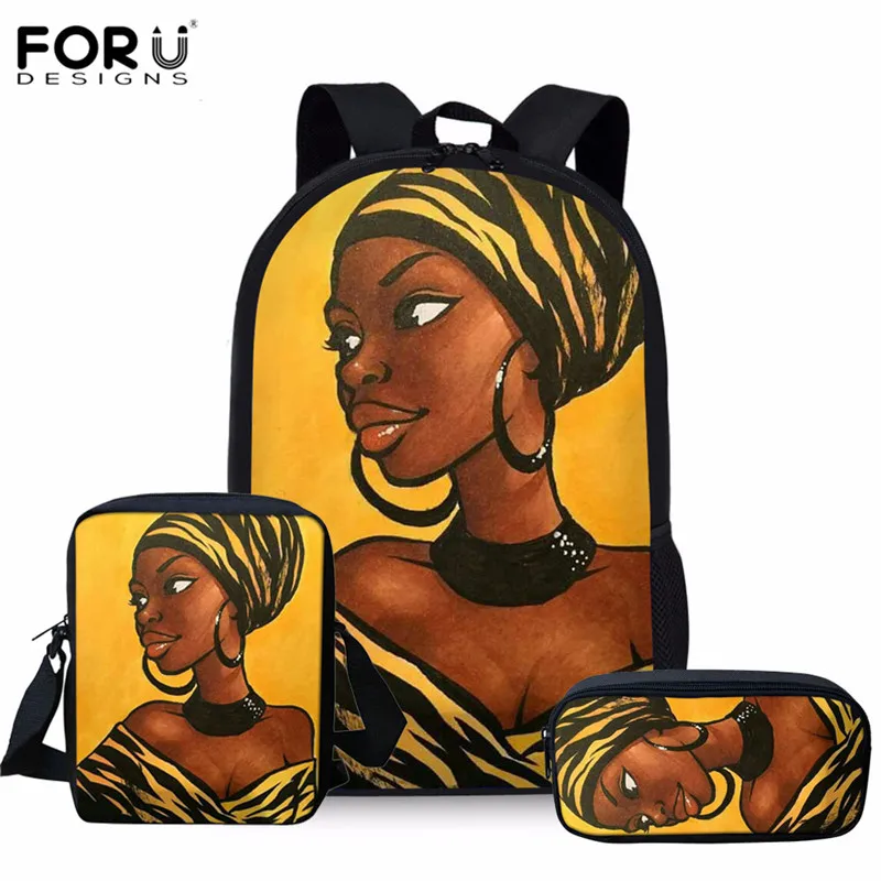 FORUDESIGNS, черная художественная африканская школьная сумка для девочек, большая школьная сумка, портфель, рюкзак, ранец, ранец для книг - Цвет: YQ3542CEK