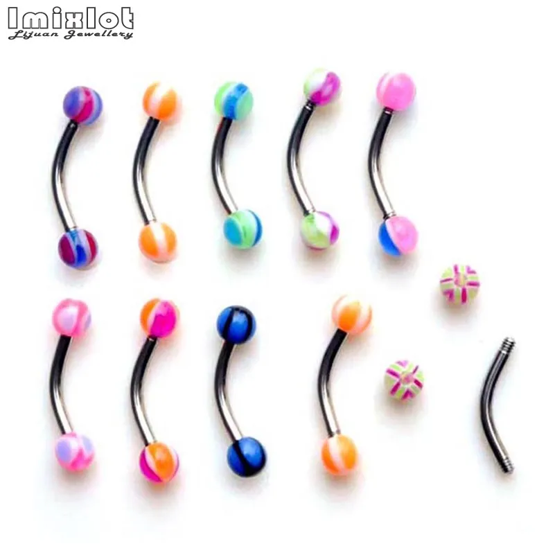 Body Piercing Jewelry 50/100PCS Mixed Acrylic Surgical Steel Nose Ring Tongue Bar Navel Eyebrow Lip Labret Piercing Set