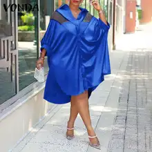 

Loose Dress 2022 VONDA Vintage Lapel Collar Button Up Dresses Autumn Knee-Length Vestidos Oversized Baggy Hem Party Robe Femme