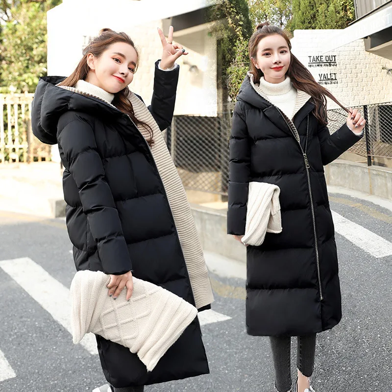 

Zipper Mid-length Hooded Solid Color down Jacket 2019 Winter Fashion Simple Cool Long Sleeve WOMEN'S Cotton-padded Clothing