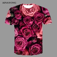 

Summer O-Neck Short Sleeve Blouse Rose Flower Printed T-shirt Men Oversized T Shirt Breathable Quick Drying Homme Clothes Tops
