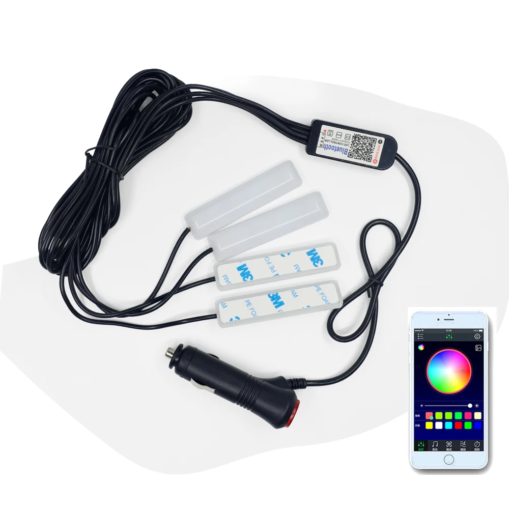 

1set*4pcs 12V LED Strip Light Tape PC Car Interior RGB DRL USB 12 V Volt Music IR APP Control Auto Decorative Flexible Backlight