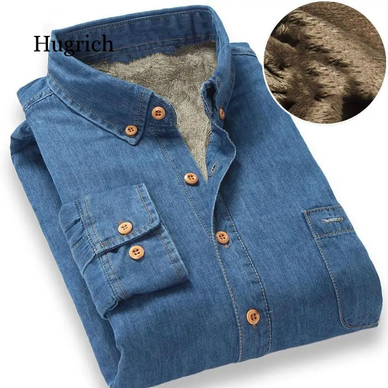 Top Quality Fashion Winter Jeans Shirt Men Warm Fleece Lined Velvet Denim Shirts 4Xl Male Bottoming Shirt velvet lined warm pencil jeans thicken winter skinny vaqueros fashion plus size 34 denim pants elastic high waist women pantalon