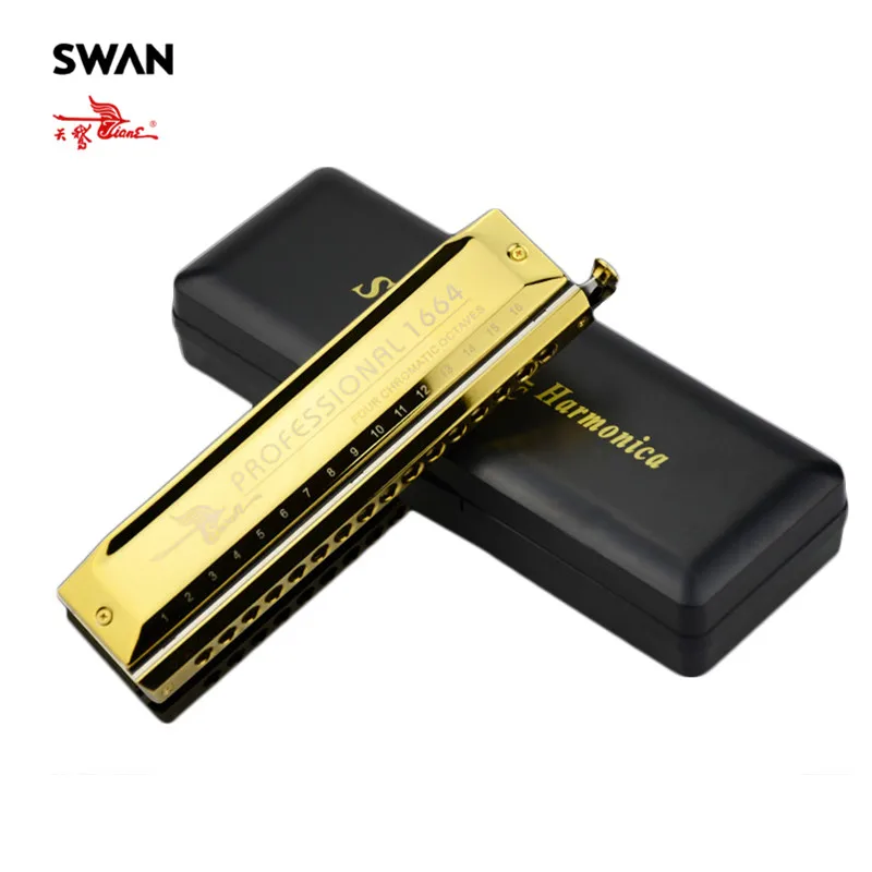 Swan Highend Chromatic Harmonica 16 Holes 64 Tones Gold Laser