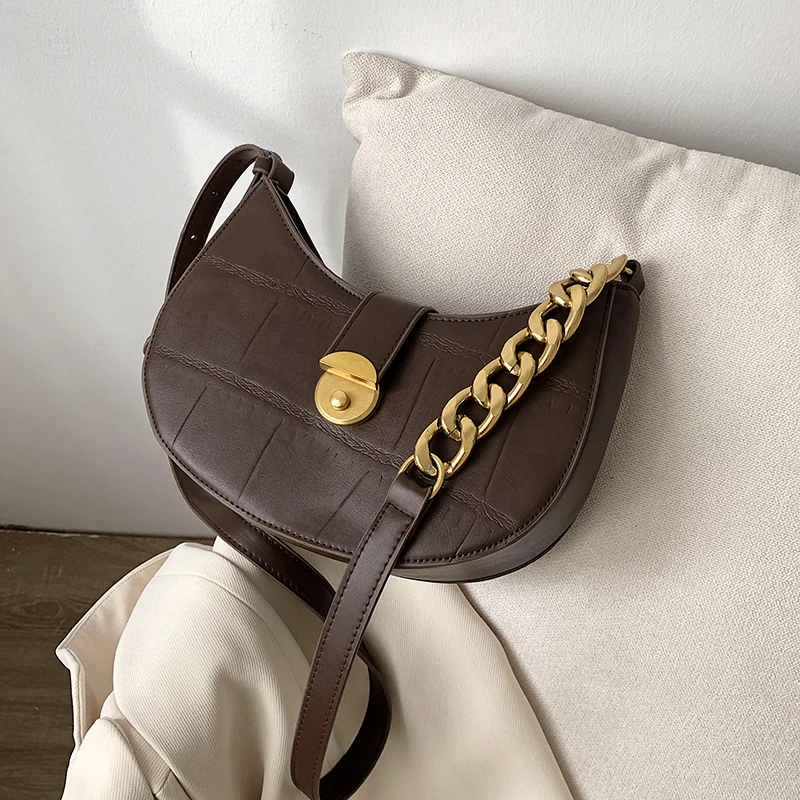 

Vintage Stone Pattern Crossbody Bags For Women 2020 Haft-moon Saddle Women Shoulder Bag Luxury Pu Leather Women's Handbags New