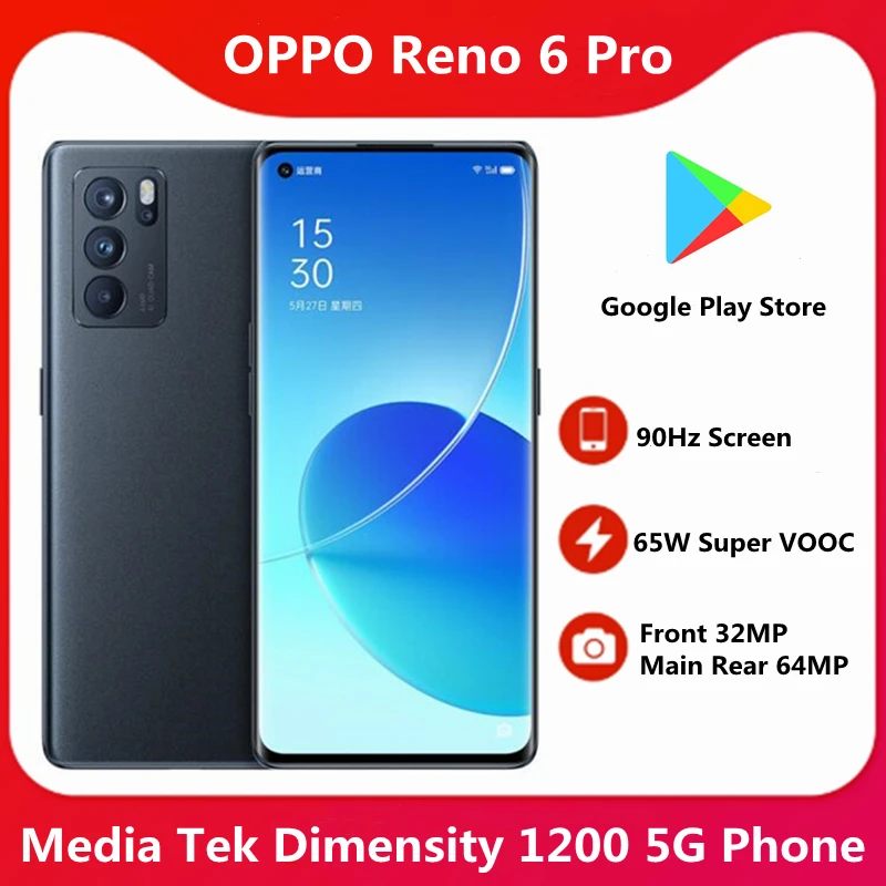 OPPO-teléfono móvil Reno 6 Pro 5G, Original y oficial, MTK Dimensity 1200,  ocho núcleos, cámara de 64MP, 65W, supercarga - AliExpress