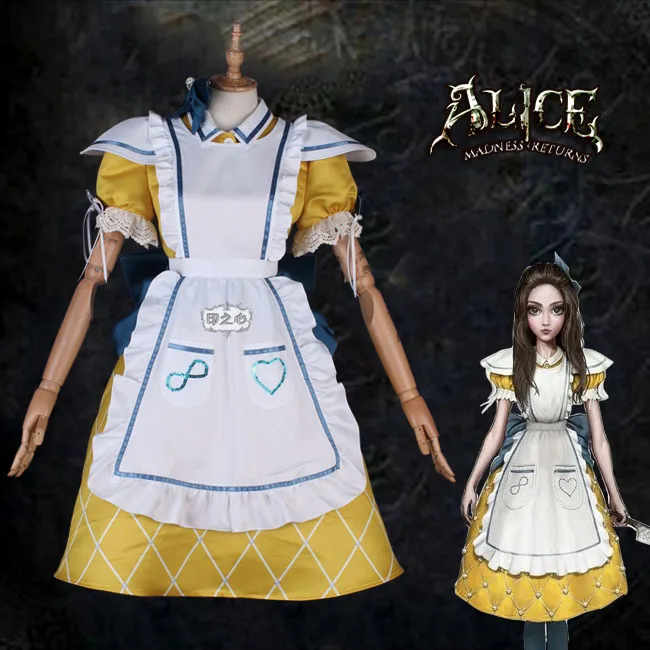 Anime! Alice: Madness Returns, vestido de sirvienta amarillo de Alice,  uniforme encantador, disfraz de Cosplay, disfraz de Halloween y Pascua,  nuevo envío gratis - AliExpress