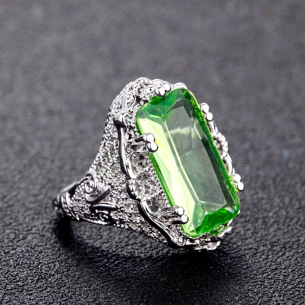 Rings for Women Green Topaz Ring 10x20MM Big Gemstone Beryl Romantic Gift Engagement Fine Jewelry Wholesale