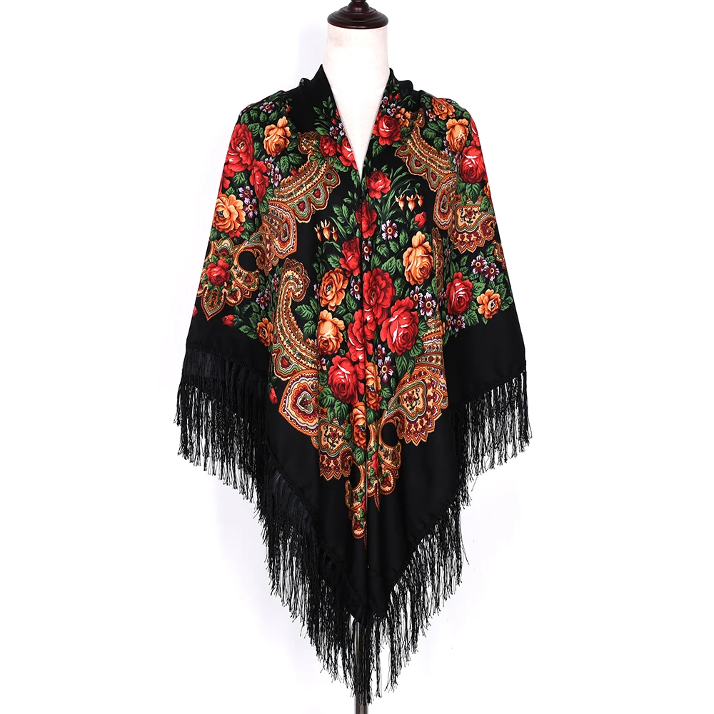 xale, tassel feminino, estampa floral cabeça envoltório