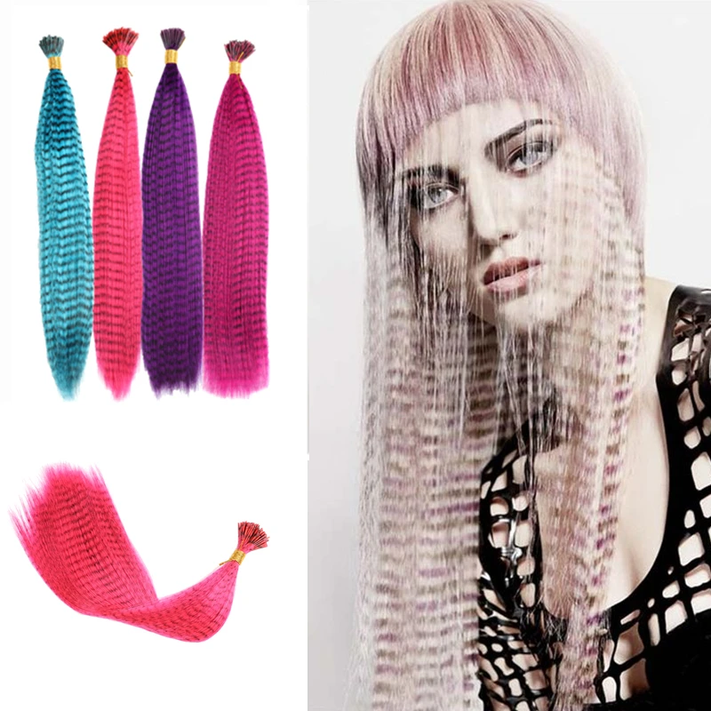 10 unids/lote colorido encantador oso Grizzly plumas extensiones de cabello largo recto peluquería pelo anillos enlaces