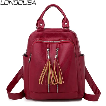 

Elegant Tassel Ladies Travel Back Pack Luxury Soft leather Backpack for Women 2020 School Bags for Teenager Girls Bolsa Feminina