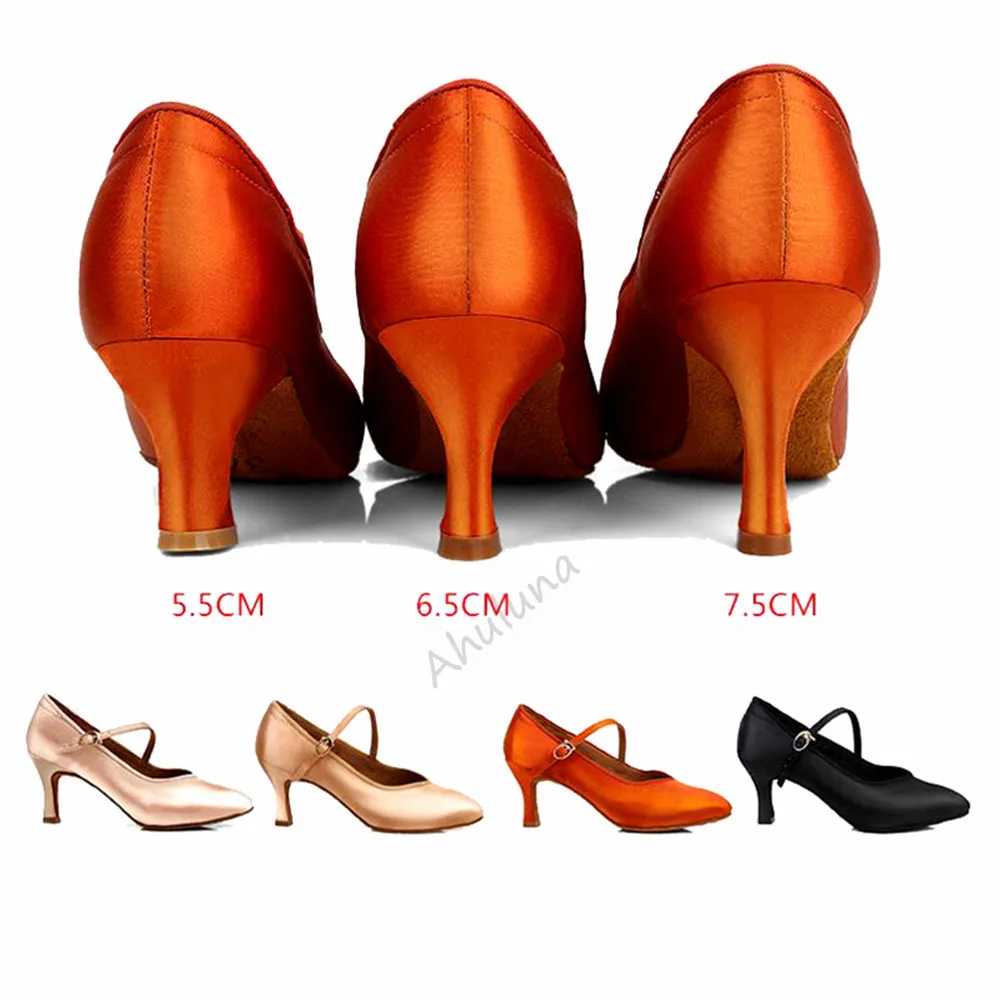 Women's Elegant Ballroom Party Modern Latin Dance Shoes Satin Prom Social Waltz Tango Dancing Heels Closed Toe Salsa Shoes DS031 2