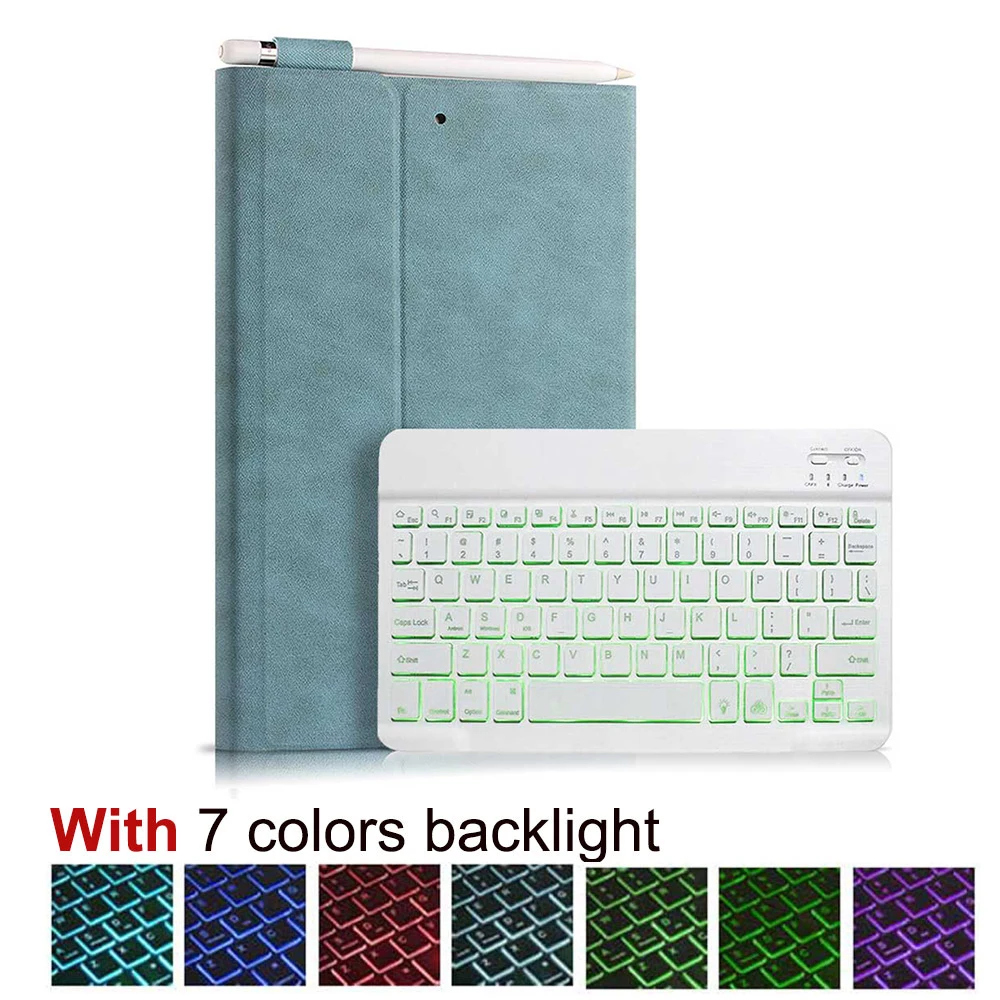 Беспроводной кожаный чехол-клавиатура с подсветкой для iPad 7th 10,2 ''Air 3 Pro 10,5 дюймов, чехол-подставка для планшета, чехол-клавиатура с Bluetooth - Цвет: with Backlight