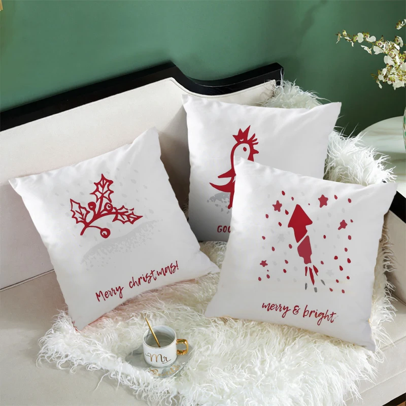 

Fuwatacchi Christmas Elements Figure Pillow Case Polyester White Cushion Cover for Home Sofa Decor Throw Pillowcases Wholesale