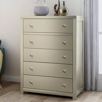 

White Gold And Silver Finish Solid Wood Cabinet 5 Large Dressing Table Drawers Stable And Firm Home Office Furniture Storage Box