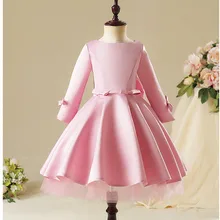 Розовое сатиновое кружевное платье для девочек вечернее платье принцессы с длинными рукавами, платье с цветочным узором для девочек на свадьбу, детское платье для первого причастия