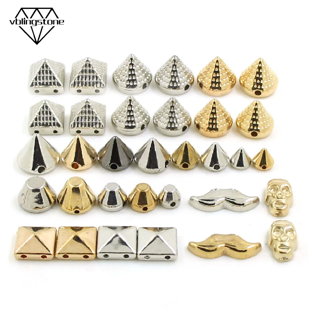 

100Pcs Sew Rivets CCB Pyramid Cone Rivets All Kinds Of Plastic Studs Sliver Gold Black Spikes For Leather Clothes AccessoriesDIY