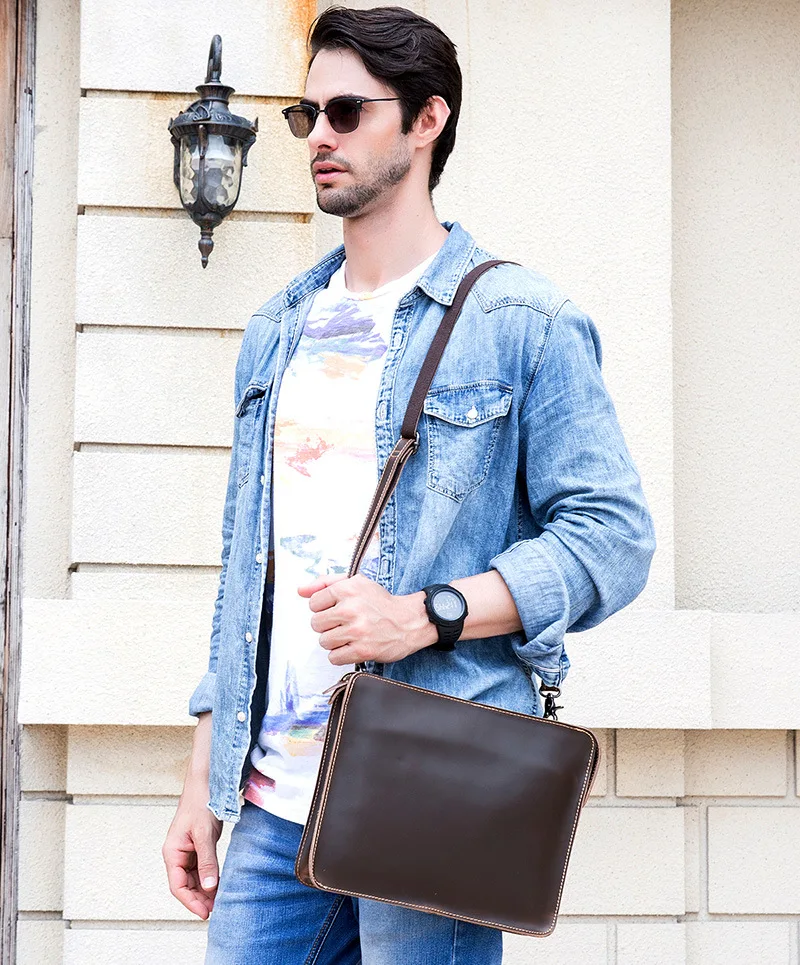

High Quality Men Leather Handbag Genuine leather Messenger Shoulder Crossody Bags Tablet PC Laptop Bag Clutch Business Briefcase