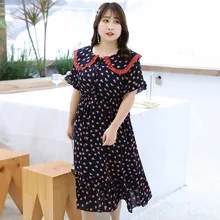 Летнее Новое Стильное женское платье больших размеров милое платье с воротником Питер Пэн 1753