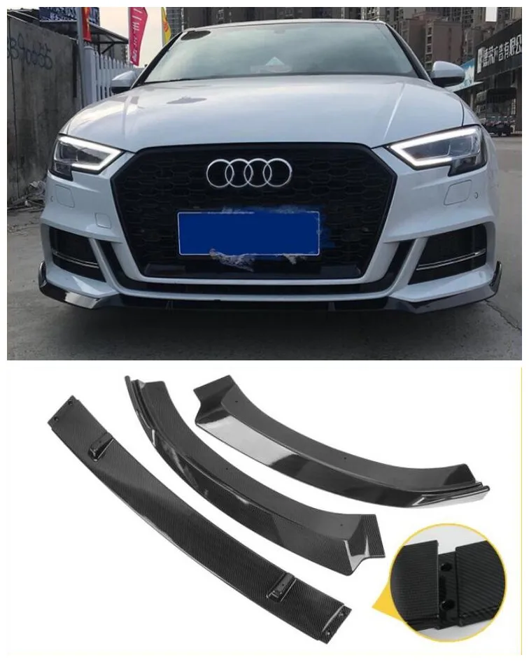 

3Pcs/1set ABS Black Car Bumper Front Lip Protector Cover Fits For AUDI A3 S3 RS3 2014 2015 2016 2017 2018 2019