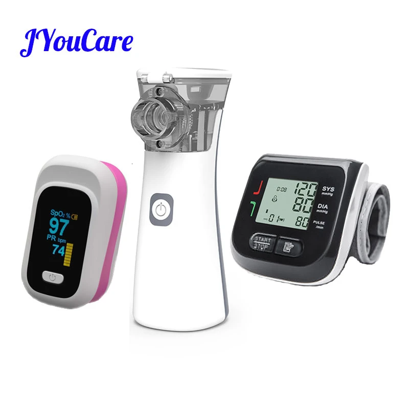 

JYouCare Fingertip Pulse Oximeter PI Handheld Asthma Inhaler Nebulizer LCD Wrist Blood Pressure Monitor Family Health care gift
