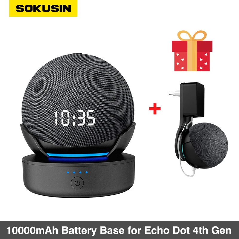 SOKUSIN 10000mAh/5000mAh Battery Base Holder for Alexa Echo Dot 4 4th Generation Smart Speaker Charging Stand Chargable Rack | Электроника