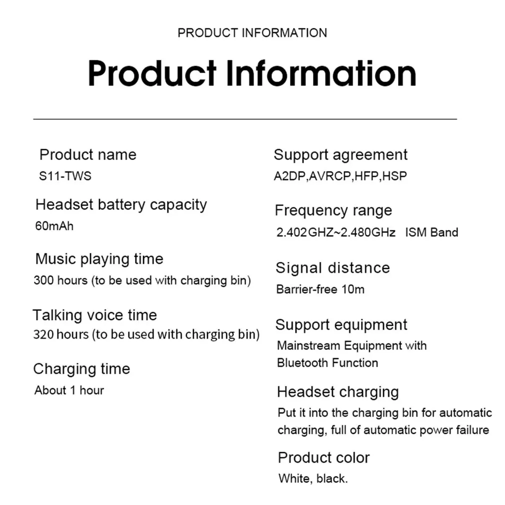 S11 Wireless Earphone With Power Display Sport In ear Headset Stereo Handsfree Noise Cancelling Earphones Charging Box