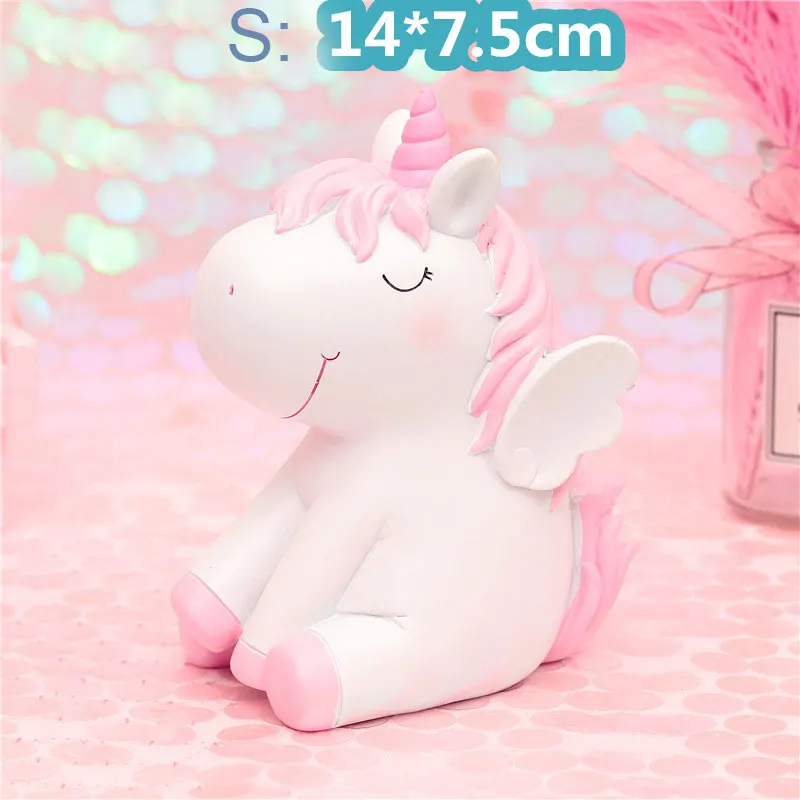 Pink S 14x7.5cm Creative Design Wedding Gift Resin Unicorn Piggy Bank Money Saving Box Gift For Kids tirelire licorne копилка единорог spardose - Цвет: Pink S 14x7.5cm