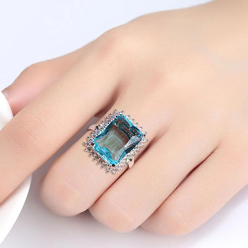 Cellacity Aquamarine Ring for Women Silver 925 Jewelry for Party Hyperbole Huge Rectangle Gemstones Size6,7,8,9,10 Party Gift silver ring silver rings gemstone ring natural stone ring