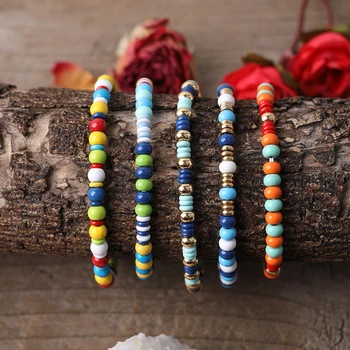 

5Pcs Rainbow Color Flat Rondelle Porcelain Beads Elastic Stretch Bracelet Fashion Women Tiny Ceramic Beads Boho Bracelet Jewelry